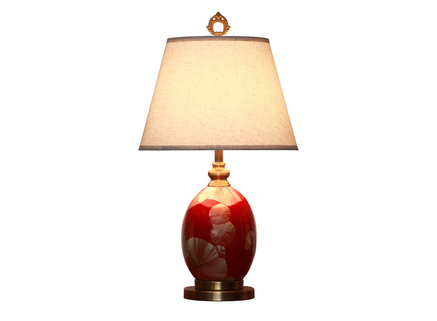 Fine Asianliving Lámpara de Mesa de Porcelana China con Pantalla Roja y Oro Hojas de Gingko