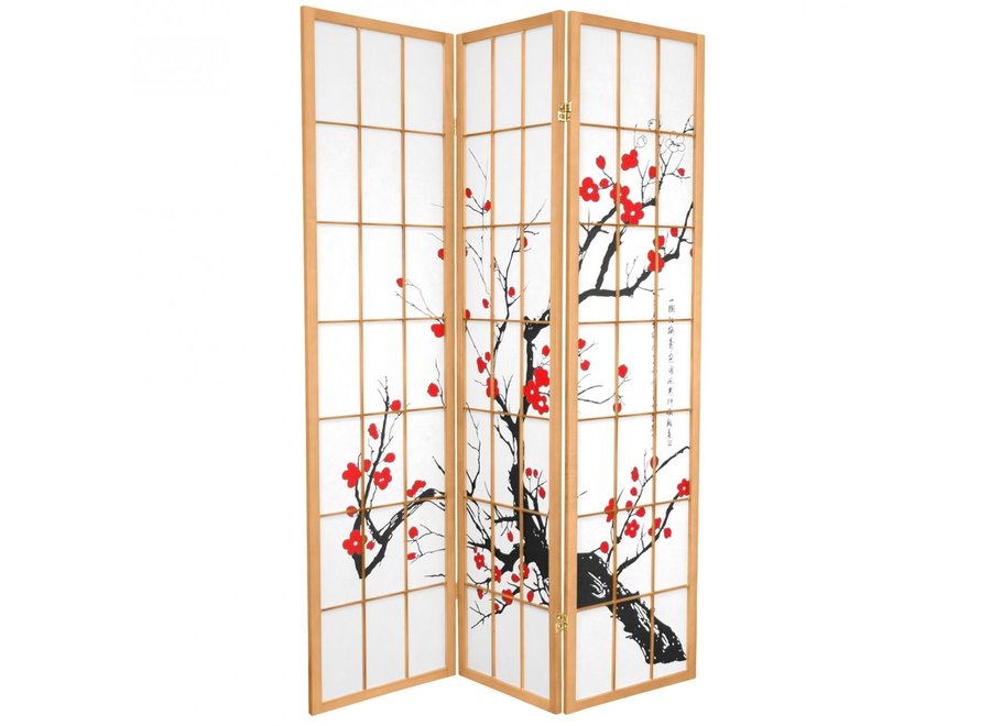 Biombo Japonés An135xAl180cm 3 Paneles Shoji Papel de Arroz Natural -  Sakura Flores de Cerezo Separador