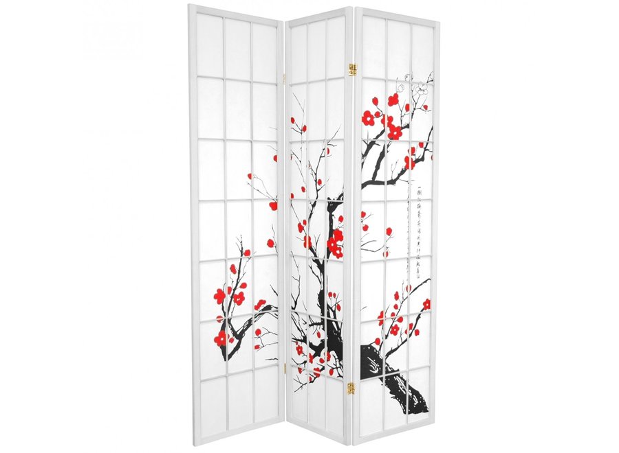 Japanese Room Divider W135xH180cm 3 Panels  Privacy Screen Shoji Rice-paper White - Sakura Cherry Blossoms
