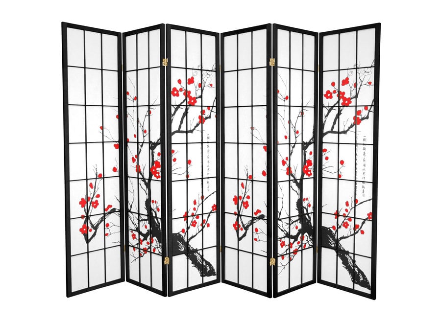 Japanese Room Divider Shoji W270xH180cm Rice-paper Black - Sakura Cherry Blossoms