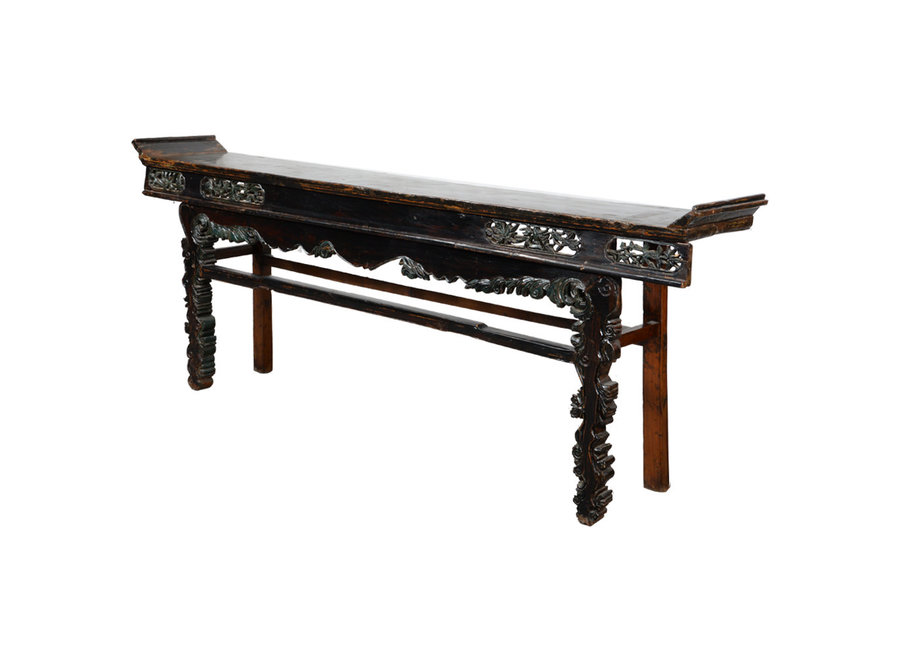 Antico Tavolo da Altare Cinese Intagliato a Mano L233xP40xA89cm