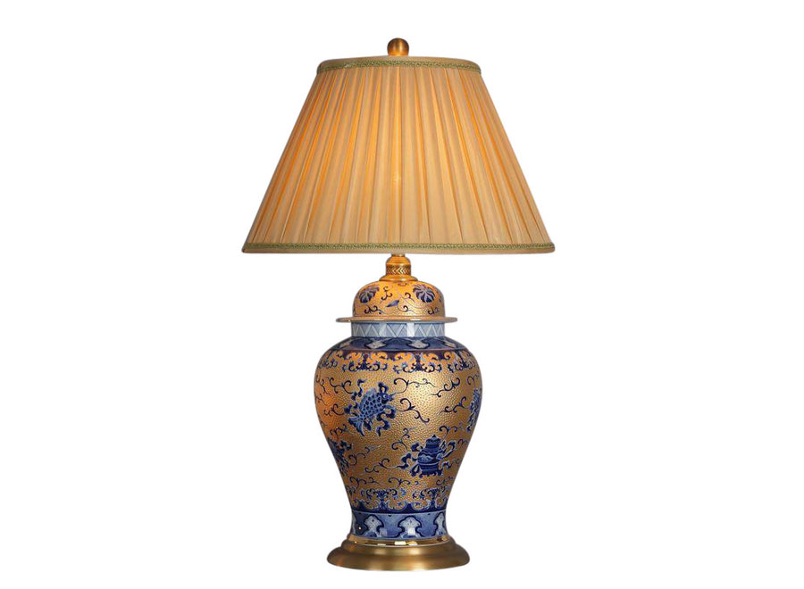 Fine Asianliving Oriental Table Lamp Porcelain Gold with Blue Pattern