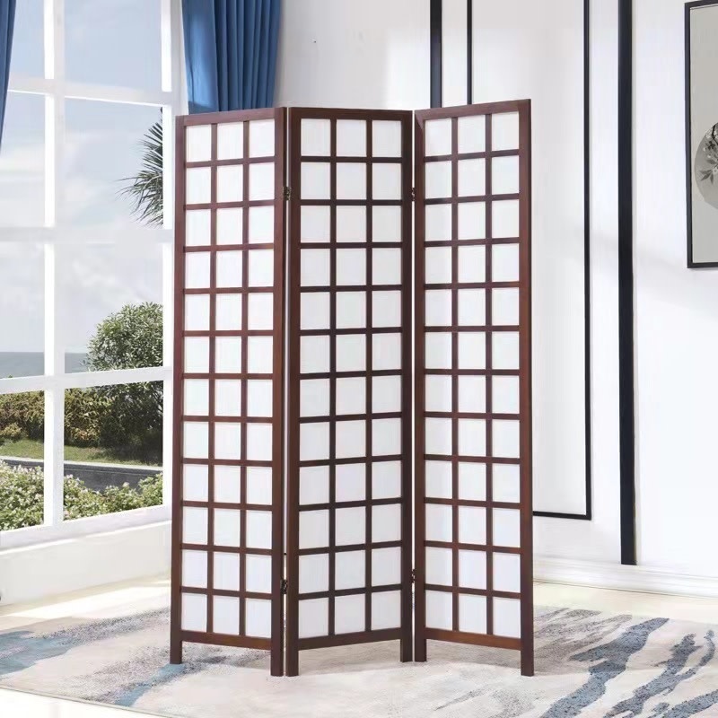 Paravento Giapponese Shoji 3 Pannelli - Legno E Carta Di Riso, Marrone - Foto 2