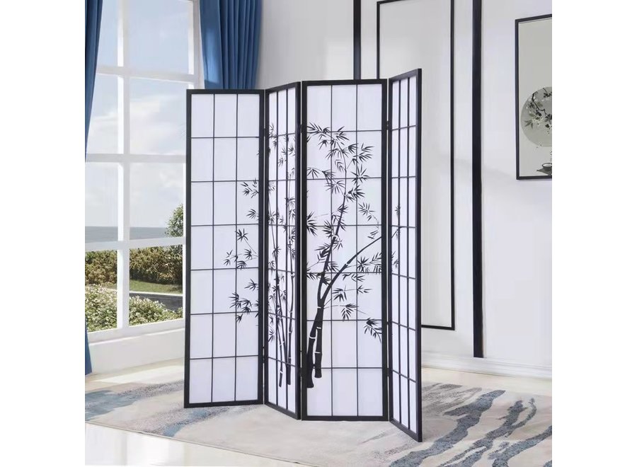 thumbnail image 2 of 4-Panel Japanese Room Divider Screen - Cherry Blossom Painting, Foldable Room Separator 2 of 2