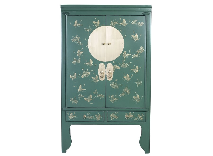 Armoire de Mariage Chinoise Vert Peint à la Main - Orientique Collection L100xP55xH175cm