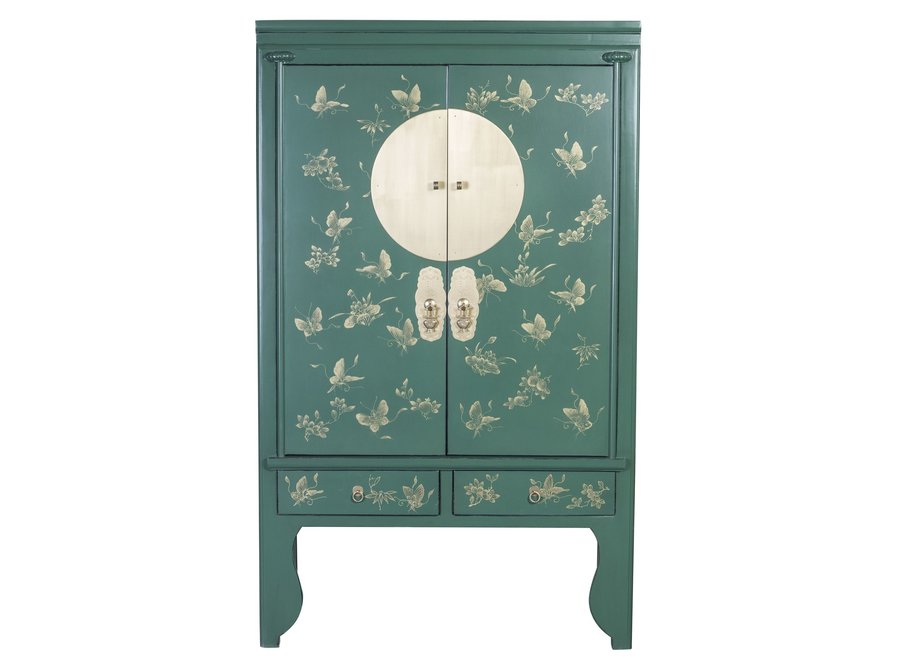 Chinese Wedding Cabinet Green Hand-Painted - Orientique Collection W100xD55xH175cm