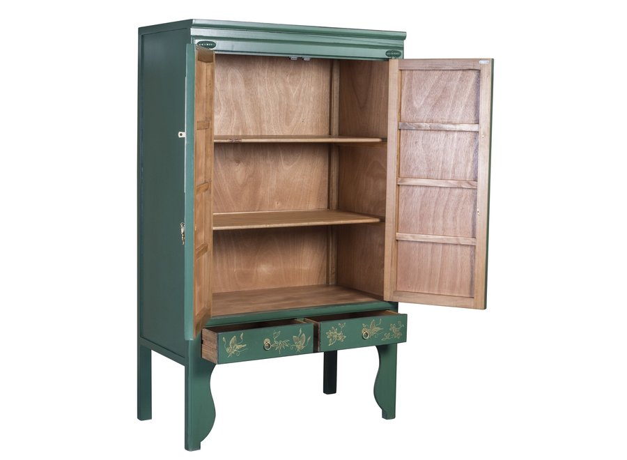 Chinese Wedding Cabinet Green Hand-Painted - Orientique Collection W100xD55xH175cm