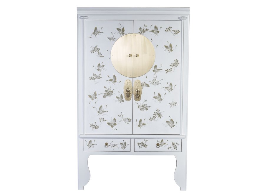 Armoire de Mariage Chinoise Blanche Neige Peint à la Main  - Orientique Collection L100xP55xH175cm