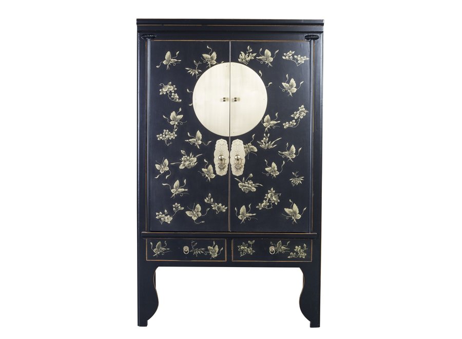 Chinese Wedding Cabinet Onyx Black Hand-Painted - Orientique Collection W100xD55xH175cm