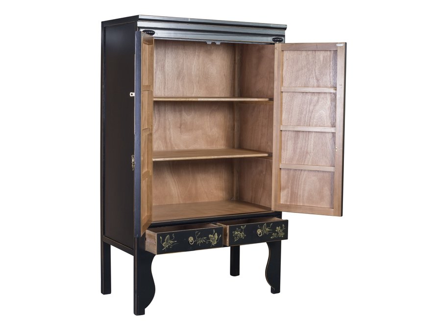 Chinesischer Hochzeitsschrank Onyx Schwarz Handbemalt - Orientique Kollektion B100xT55xH175cm