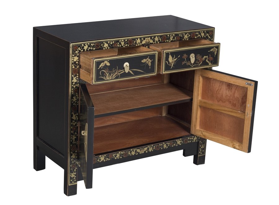 Armadio Cinese Nero Farfalle Dipinte A Mano - Orientique Collezione L90xP40xA80cm
