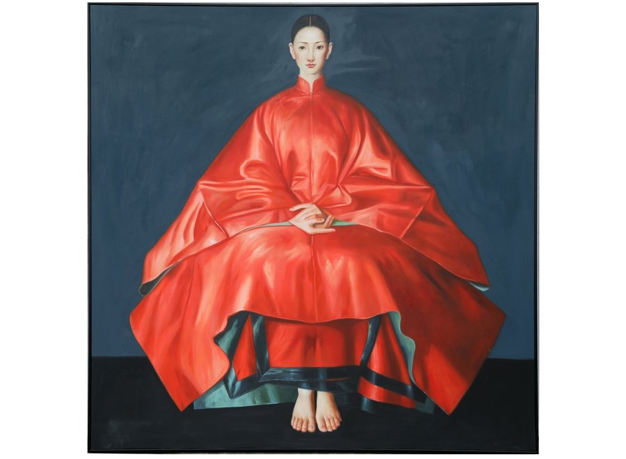 Fine Asianliving Oil Painting 100% Handpainted 3D Relief Effect Black Frame W150xH150cm Chinese Woman Red
