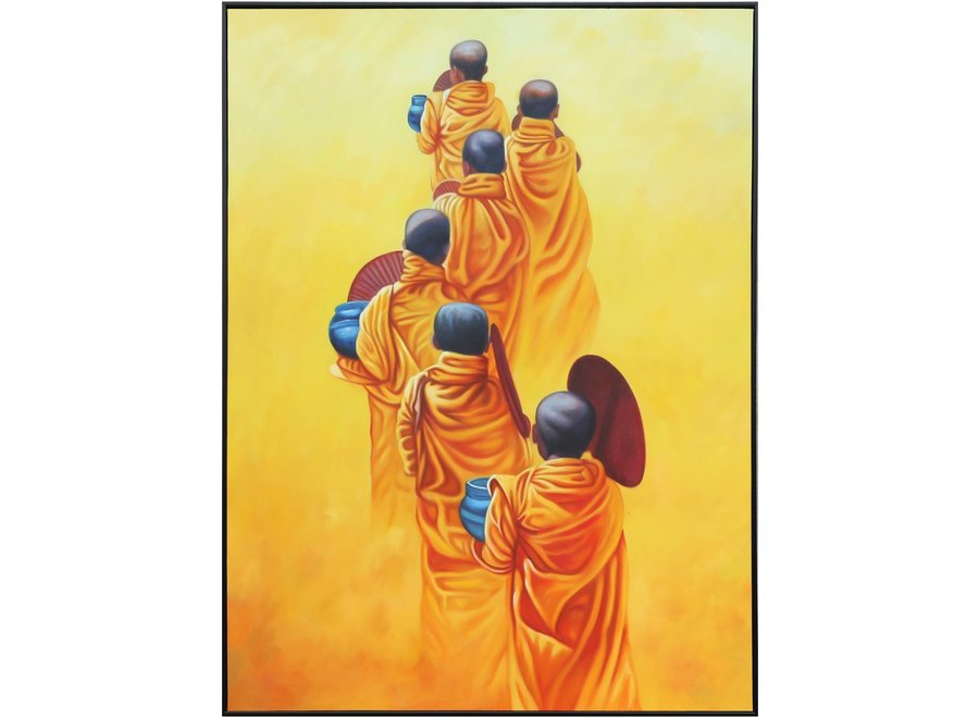 Fine Asianliving Oil Painting 100% Handpainted 3D Relief Effect Black Frame 90x120cm Monks in Yellow