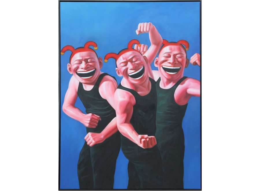 Oil Painting 100% Handpainted 3D Relief Effect Black Frame 90x120cm Yue Min Jun Reproduction Three Laughing Men