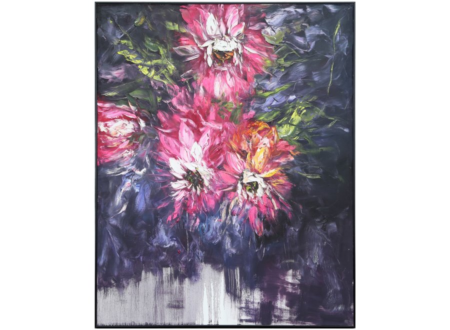 Fine Asianliving Oil Painting 100% Handpainted 3D Relief Effect Black Frame 120x150cm Pink Flowers