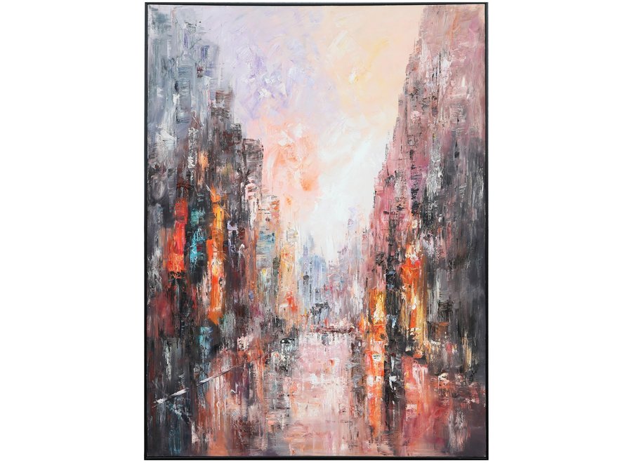 Pittura Ad Olio Dipinto a Mano 3D in Rilievo Cornice Nero 120x160cm Città