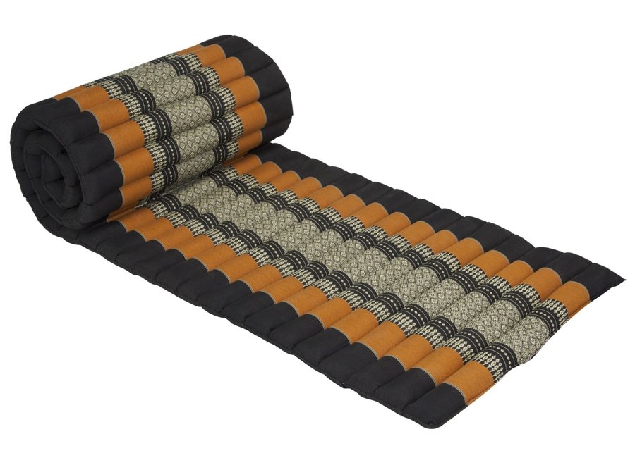 Matelas Thaï Enroulable en Coton et Kapok - 50x190cm - Noir Orange