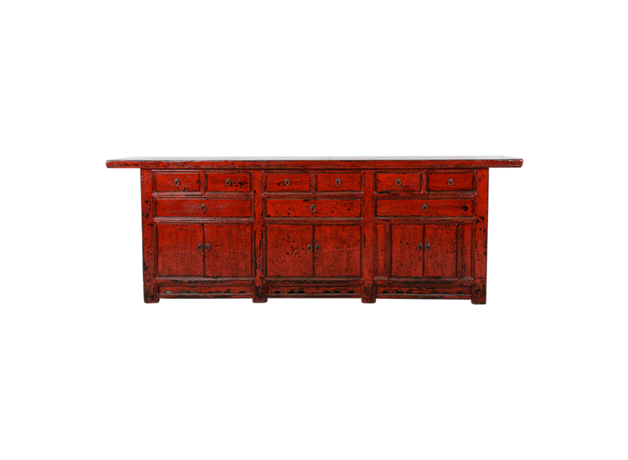 Antique Chinese Sideboard Red Glossy W255xD47xH93cm