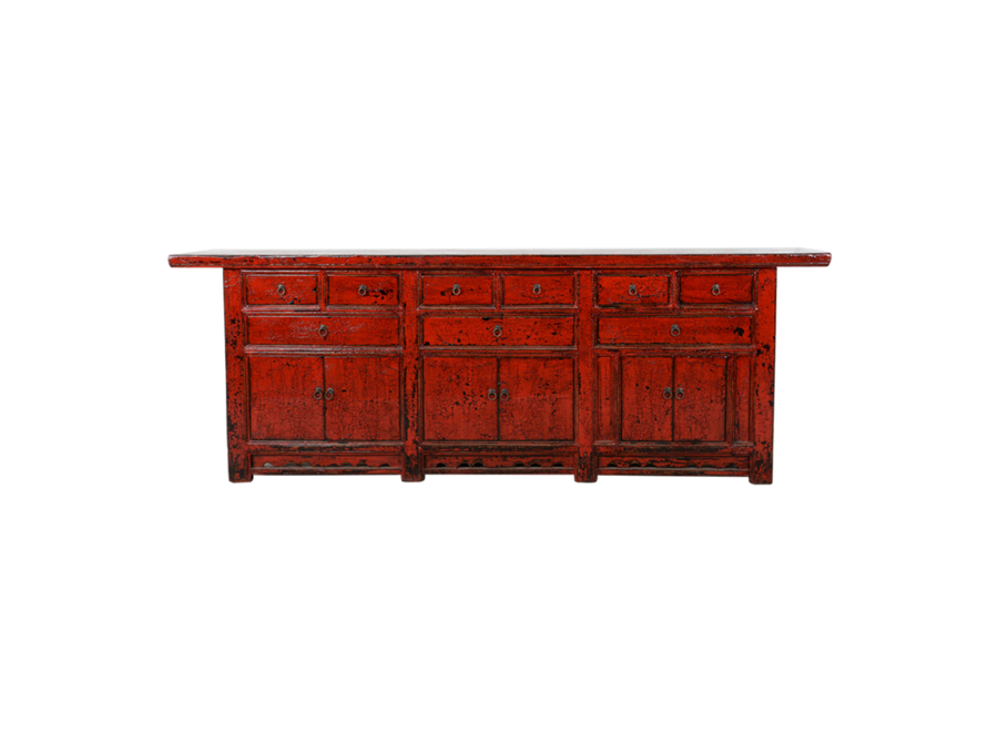 Credenza Cinese Antica Rossa Lucida L225xP40xA93cm