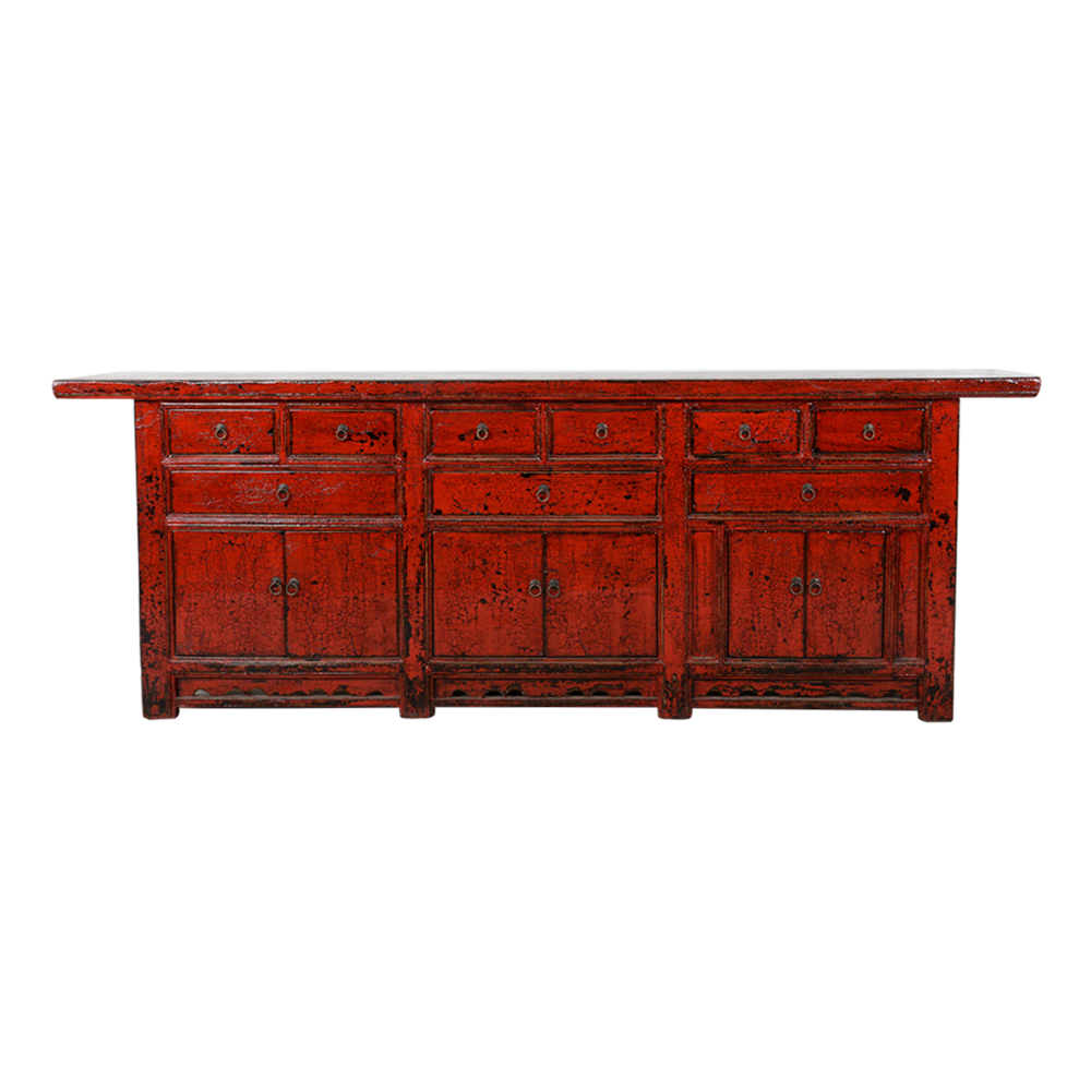 Credenza Cinese Antica Rossa Lucida L225xP40xA93cm Fine Asianliving