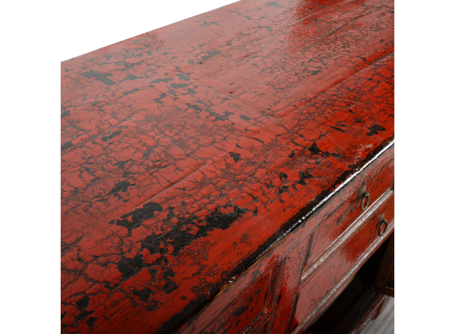 Antikes Chinesisches Sideboard Rot Glänzend B225xT47xH93cm