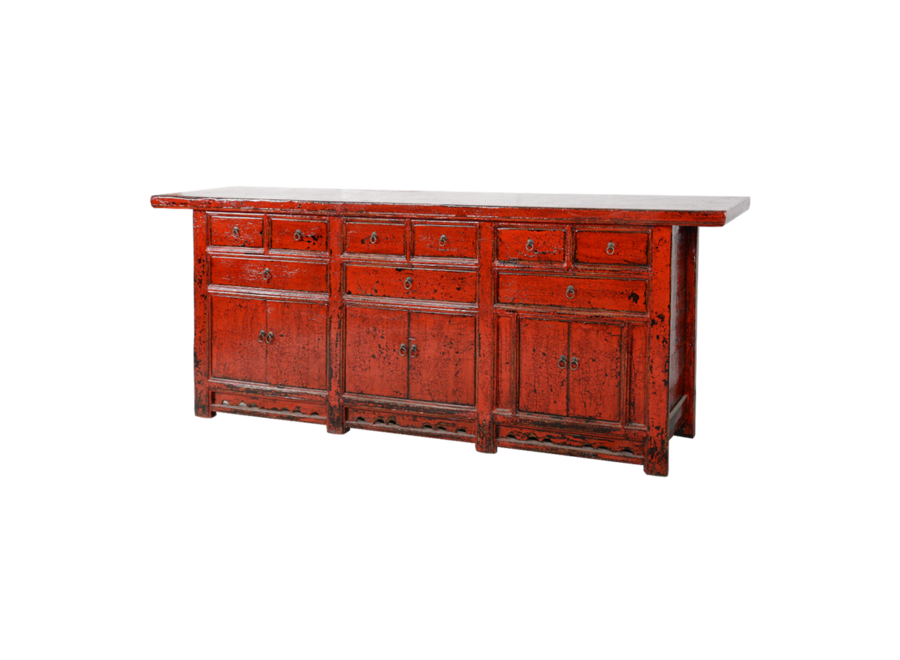 Antikes Chinesisches Sideboard Rot Glänzend B225xT47xH93cm