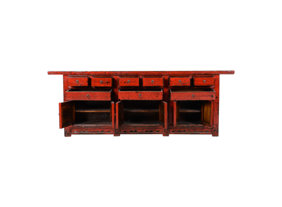 Antique Chinese Sideboard Red Glossy W255xD47xH93cm