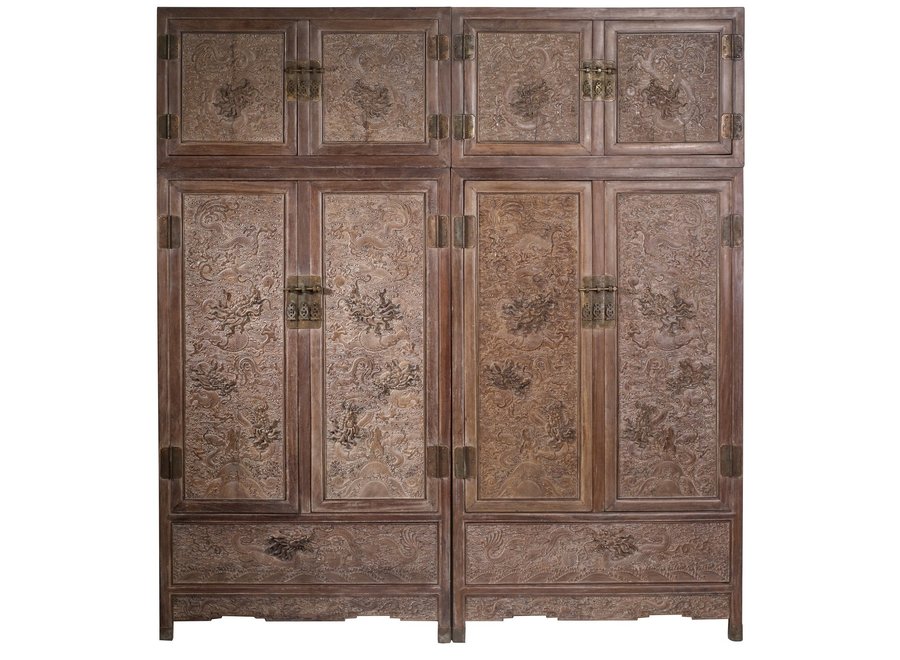 Armoire de Mariage Chinoise Antique Set / 2 Empereur Fait Main Dragons L110xP55xH240cm