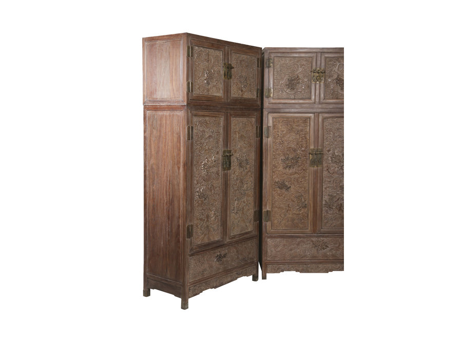 Armoire de Mariage Chinoise Antique Set / 2 Empereur Fait Main Dragons L110xP55xH240cm