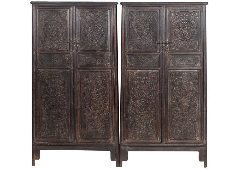 Armoire de Mariage Chinoise Antique Set / 2 Fait Main L86xP39xH168cm