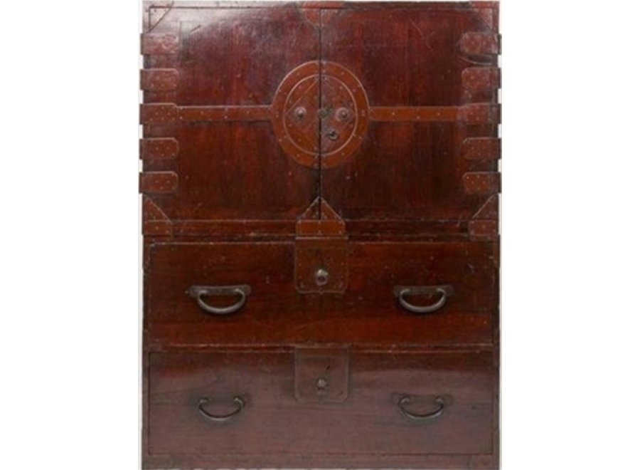 Antiker Japanischer Schrank Isho-tansu Dunkelbraun