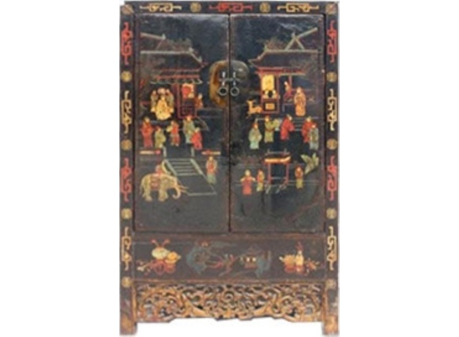 Armoire de Mariage Chinoise Antique 125 ans Peinte à  la Main L117xP46xH187cm