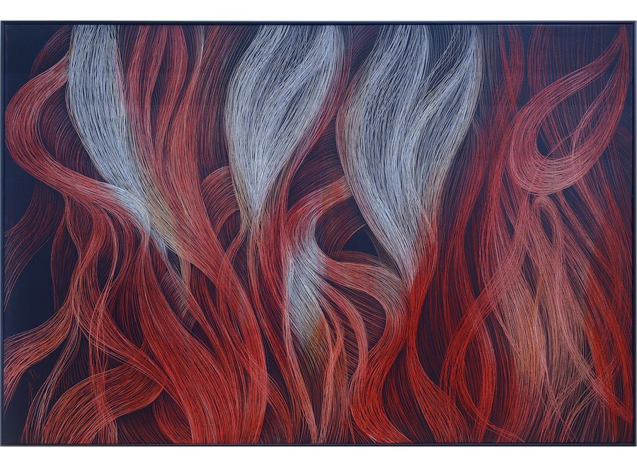 Pintura Al Óleo Cuadro Pintado a Mano 3D Efecto Relieve Marco Negro 100x150cm Olas Rojas