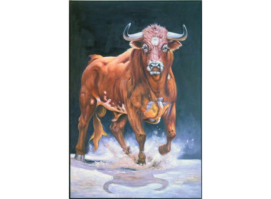 Oil Painting 100% Handpainted 3D Relief Effect Black Frame 100x150cm Bull