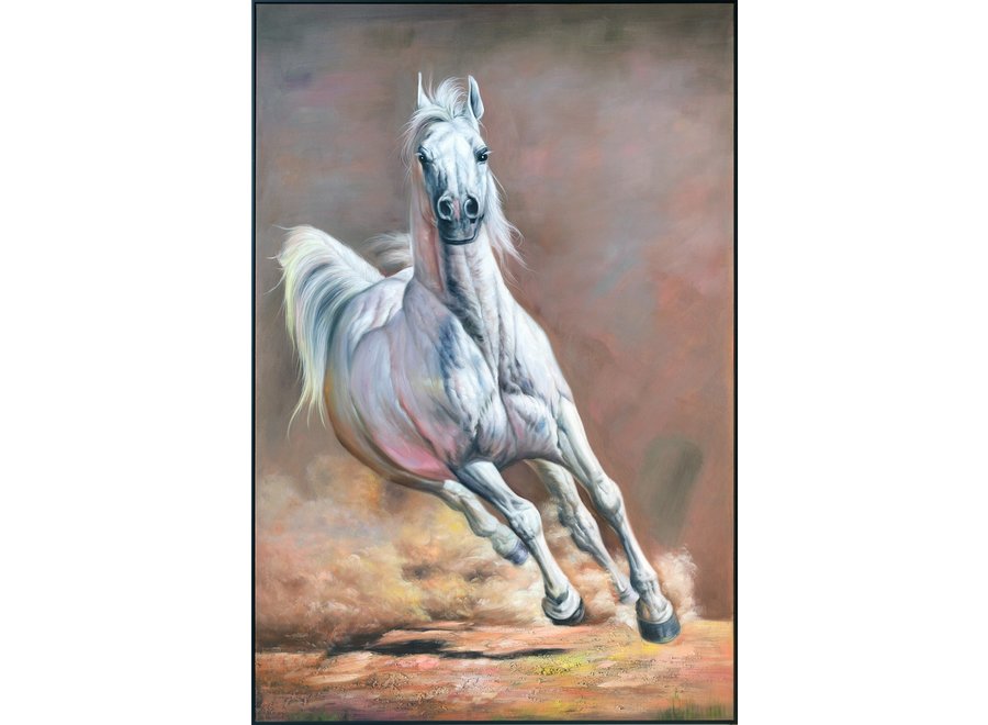 Oil Painting 100% Handpainted 3D Relief Effect Black Frame 100x150cm White Horse