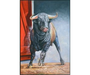 Fine Asianliving Oil Painting 100% Handpainted 3D Relief Effect Black Frame  100x150cm Bull - Fine Asianliving