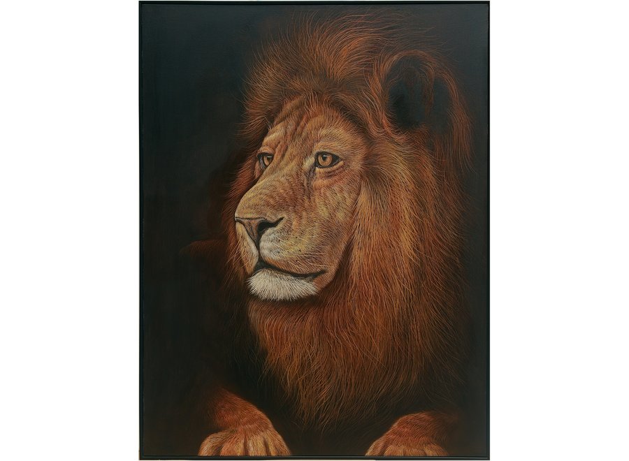 Oil Painting 100% Handcarved 3D Relief Effect Black Frame 90x120cm Lion