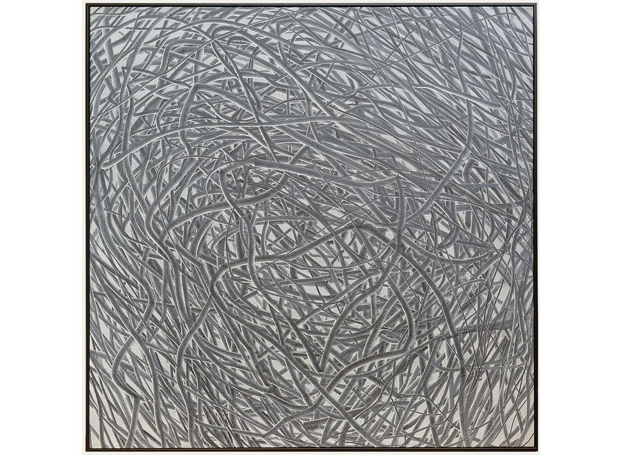 Peinture á l'Huile 100% Sculpté à La Main 3D Effect Relief Cadre Noir 100x100cm Gris