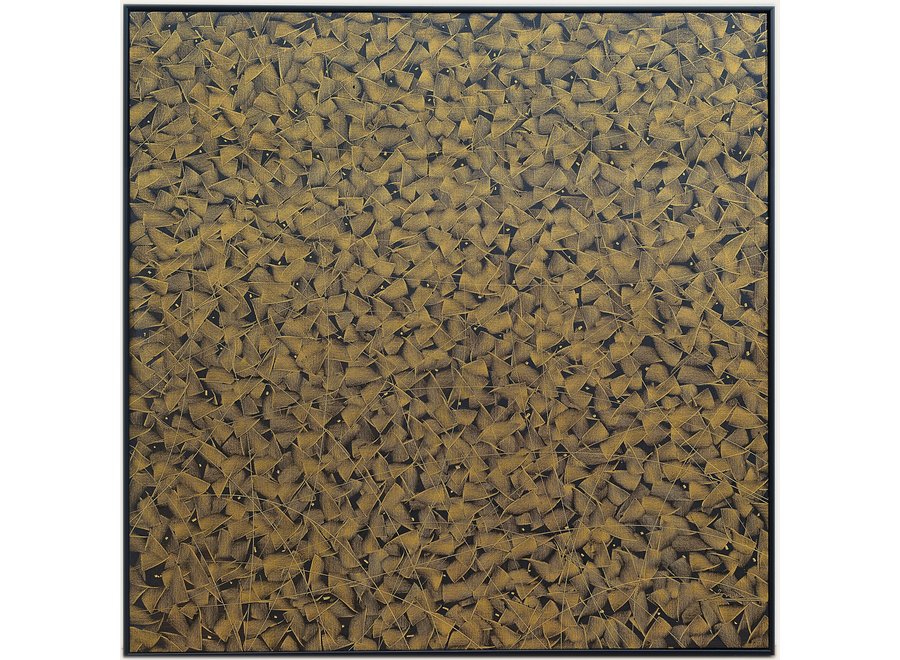 Pittura Ad Olio Intagliato a Mano 3D in Rilievo Cornice Nero 100x100cm Giallo