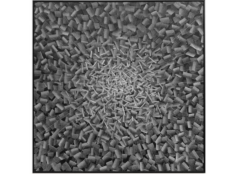 Pintura Al Óleo Cuadro Tallado a Mano 3D Efecto Relieve Marco Negro 100x100cm Gris