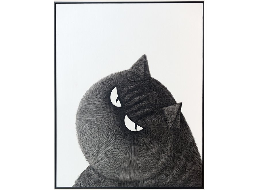 Pintura Al Óleo Cuadro Pintado a Mano 3D Efecto Relieve Marco Negro 100x80cm Gato Negro
