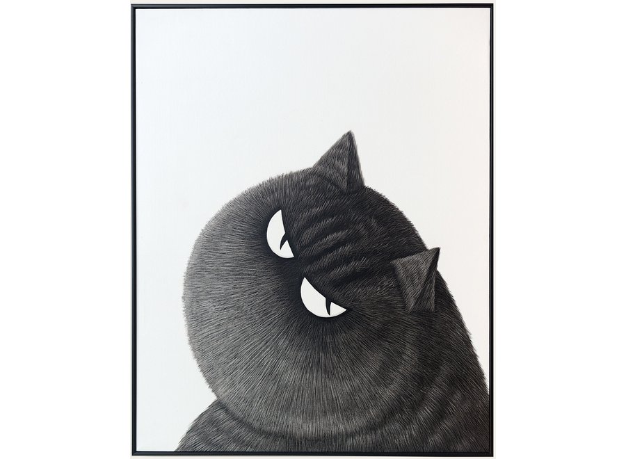 Pittura Ad Olio Dipinto a Mano 3D in Rilievo Cornice Nero 100x80cm Gatto Nero