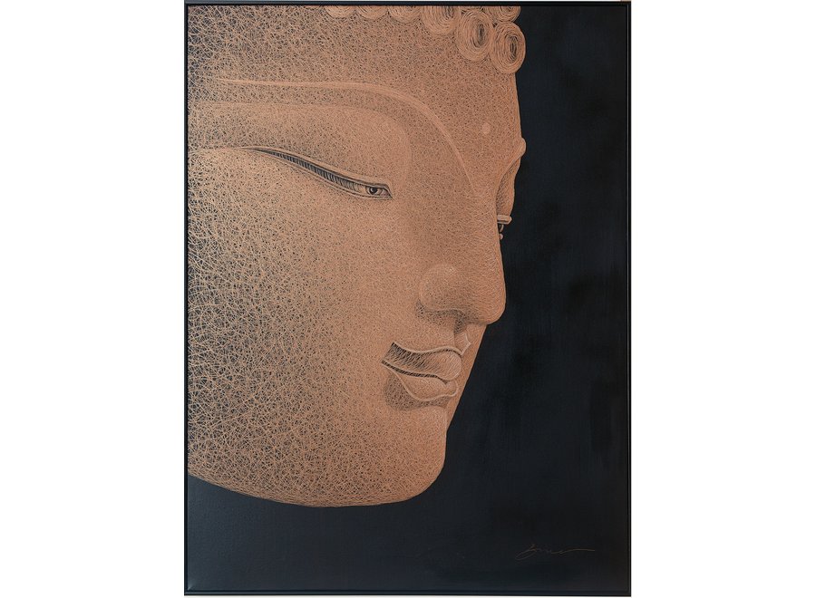 Peinture á l'Huile 100% Sculpté à La Main 3D Effect Relief Cadre Noir 90x120cm Bouddha Vieux Rose