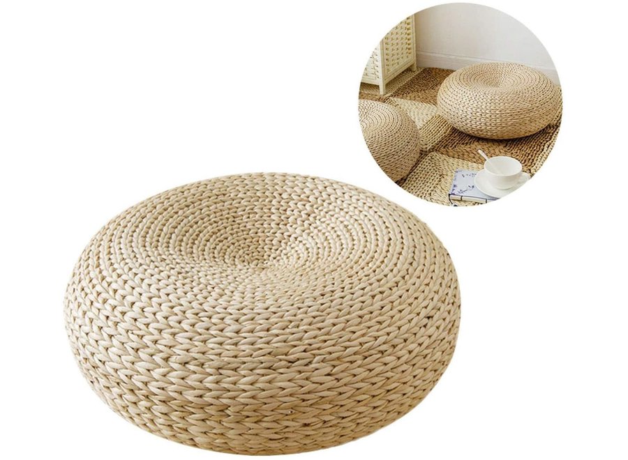 Orientalischer Hocker Handarbeit Narzisse Rattan Natur D50xH18cm