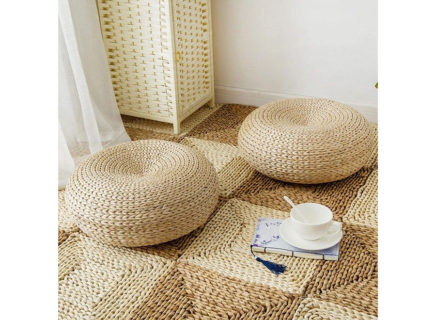 Pouf Orientale Fatto a Mano Narciso Rattan Naturale D50xA18cm