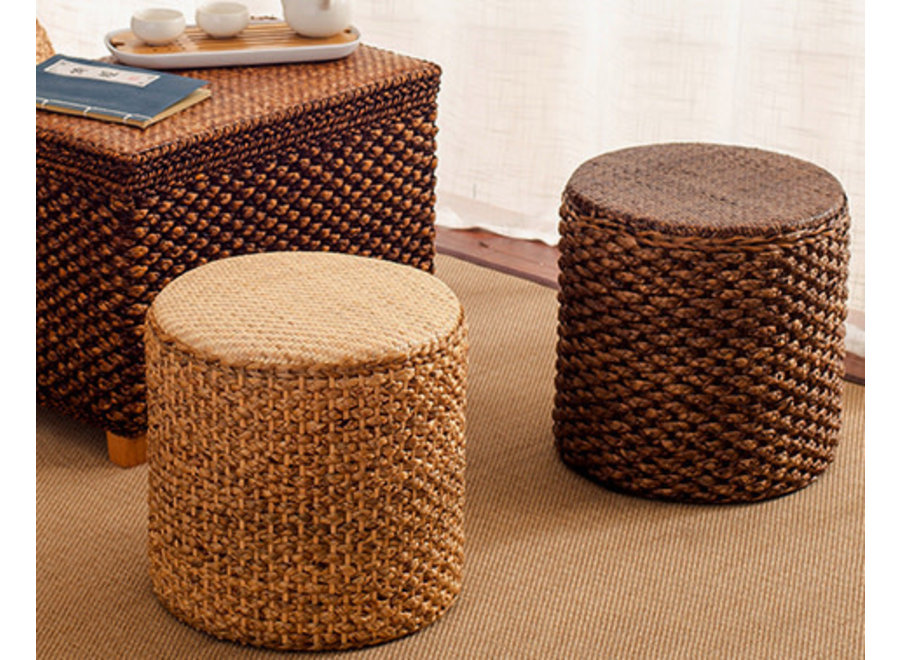 Fine Asianliving Oriental Pouf Handmade Narcissus Rattan Brown D30xH40cm