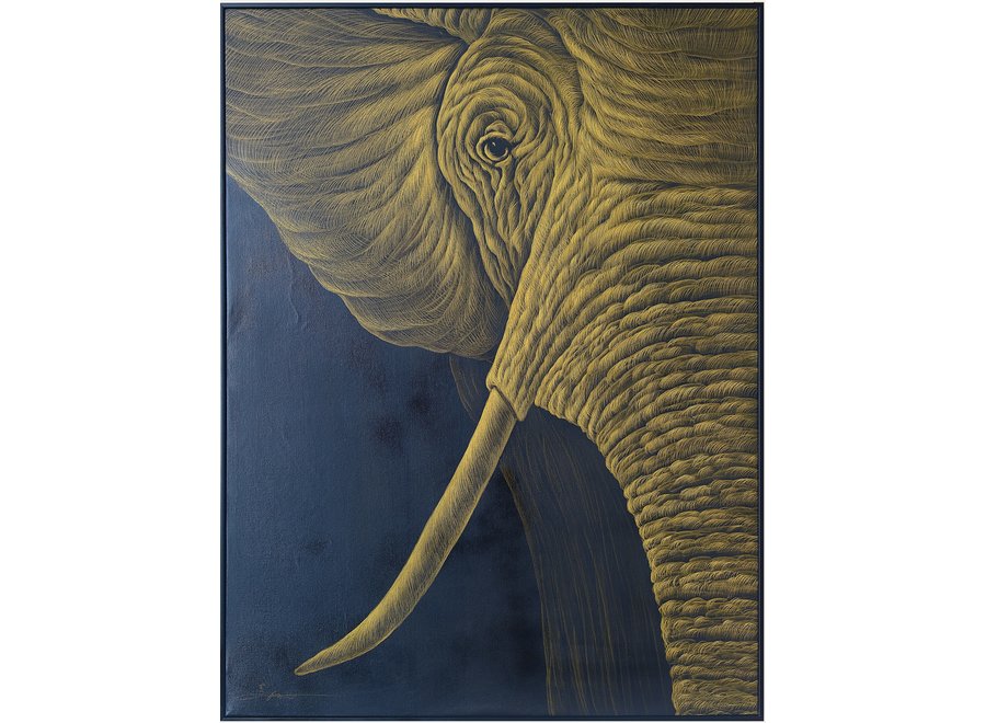 Fine Asianliving Pittura Ad Olio Intagliato a Mano 3D in Rilievo Cornice Nero 90x120cm Elefante a Destra