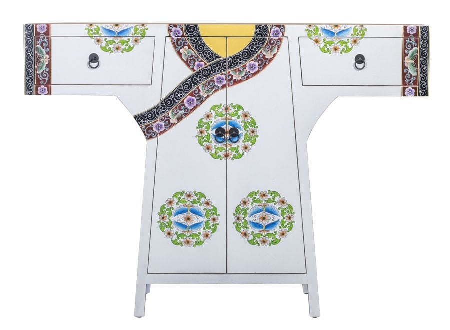 Chinese Kimono Cabinet Handpainted White W120xD35xH87cm