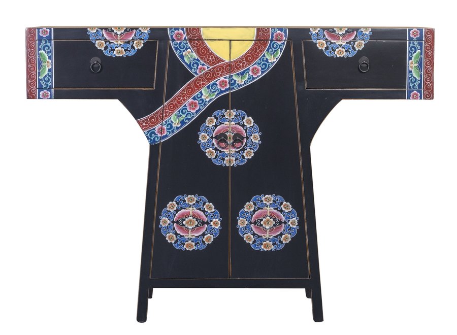 Armoire Kimono Chinois Peint à la Main Noir L120xP35xH87cm