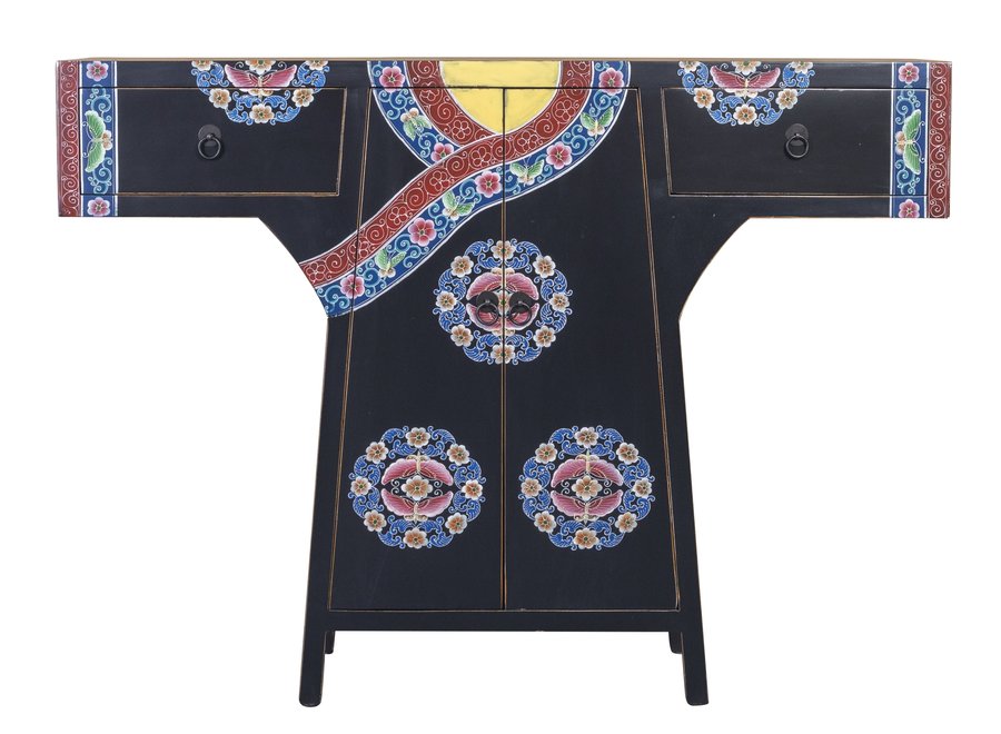 Armoire Kimono Chinois Peint à la Main Noire L120xP35xH87cm